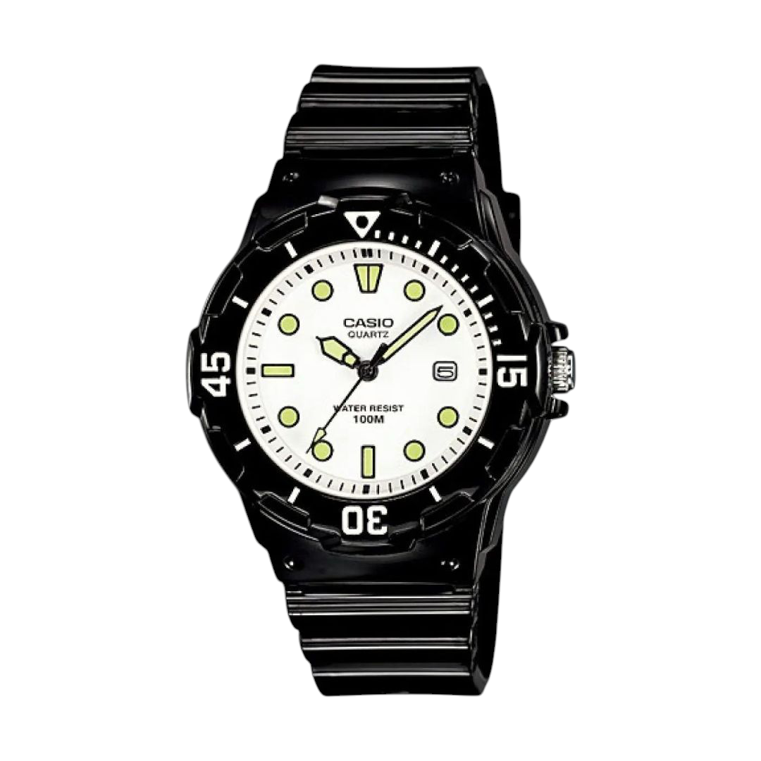 Casio Black Analog Watch with White Dial and Water Resistance LRW-200H-7E1V