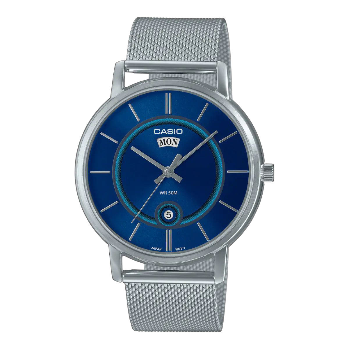 Casio Blue Analog Watch with Stainless Steel Mesh Band MTP-B120M-2A
