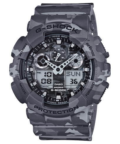 Casio G‑Shock Gray Camo Analog‑Digital Watch GA‑100CM‑8ADR