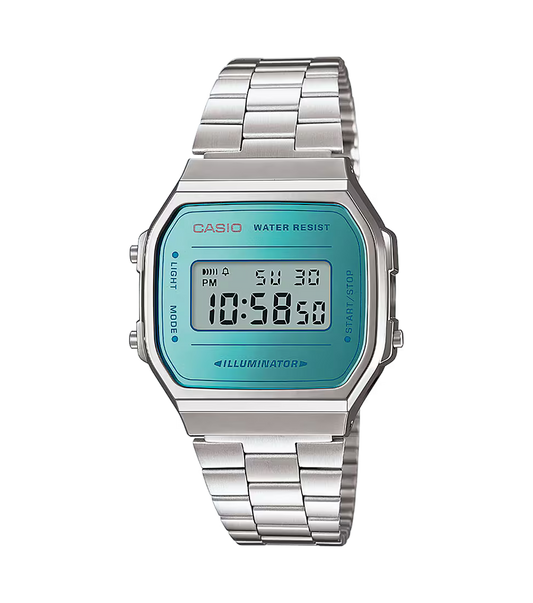 Casio Silver & blue Vintage Digital Watch A168WEM‑2