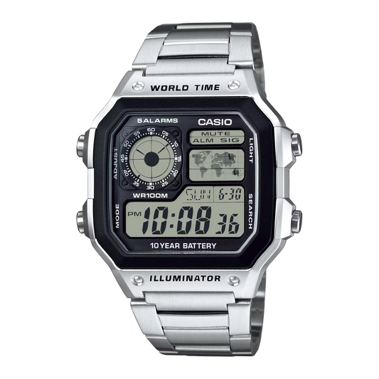 Casio Silver Digital Watch AE-1200WHD-1AVDF
