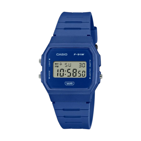Casio Blue Digital Watch with Resin Band and Stopwatch F-91WB-2A1