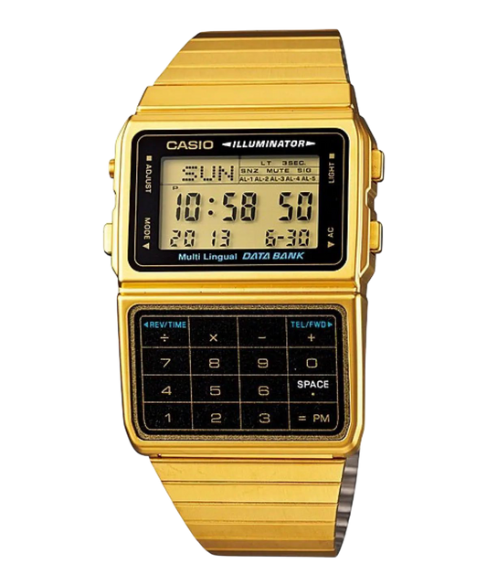 Casio Gold Digital Watch with Data Bank and Stainless Steel Band DBC-611G-1
