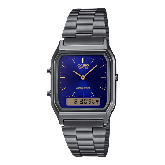 Casio Smoked Silver Digital-Analog Blue Watch with Stainless Steel Band AQ-230GG-2A