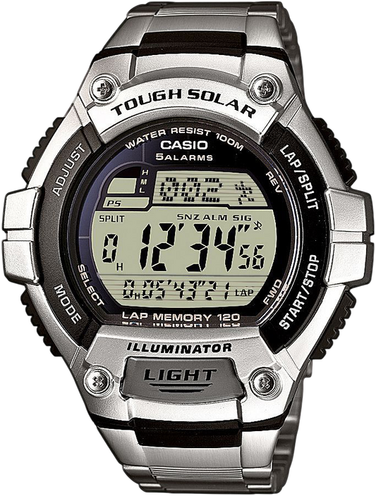 Casio Silver Digital Sports Watch with Solar Power and Stainless Steel Band W-S220D-1A