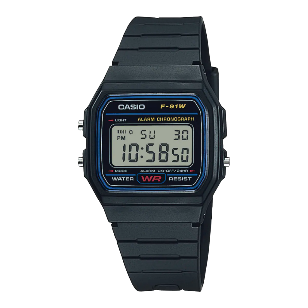 Casio digital resin strap watch with alarm and stopwatch F-91W-1DF