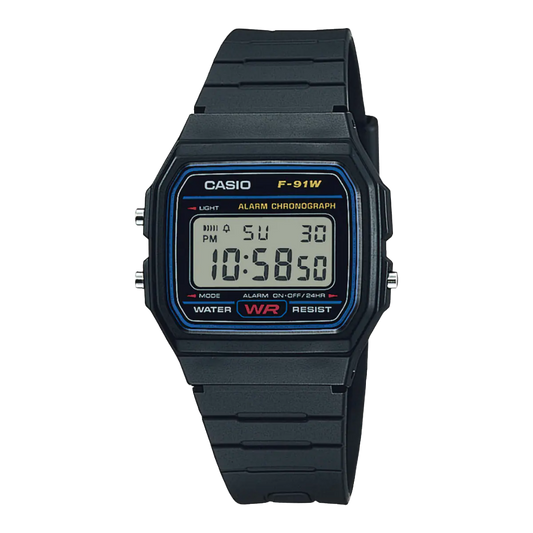 Casio digital resin strap watch with alarm and stopwatch F-91W-1DF