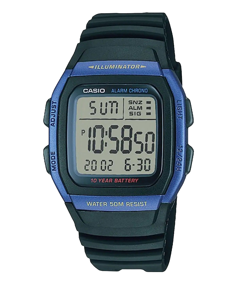 Casio digital resin strap watch with blue dial W-96H-2AVDF