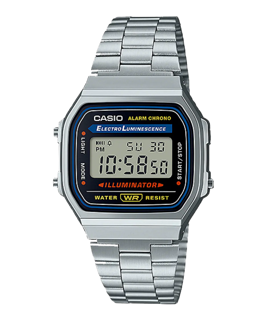 Casio digital stainless steel watch with LED display A168WA-1DF