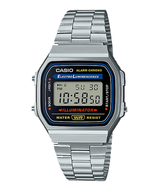 Casio digital stainless steel watch with LED display A168WA-1DF