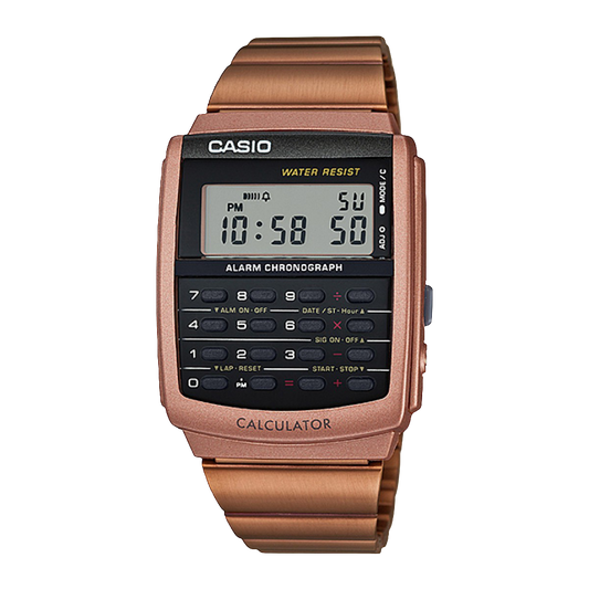 Casio calculator watch with stainless steel rose gold band CA-506C-5ADF