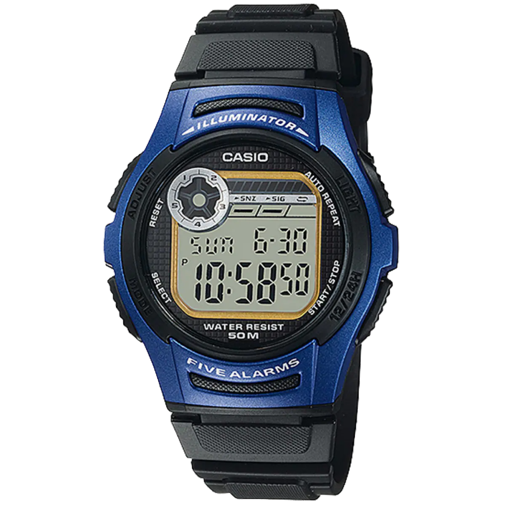 Casio digital resin strap watch with blue dial W-213-2AVDF