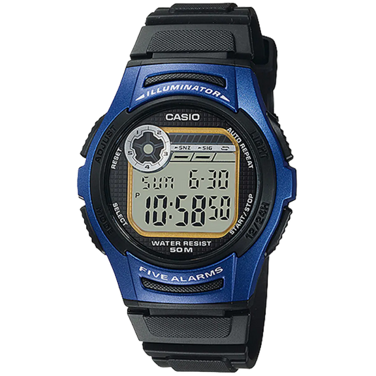 Casio digital resin strap watch with blue dial W-213-2AVDF