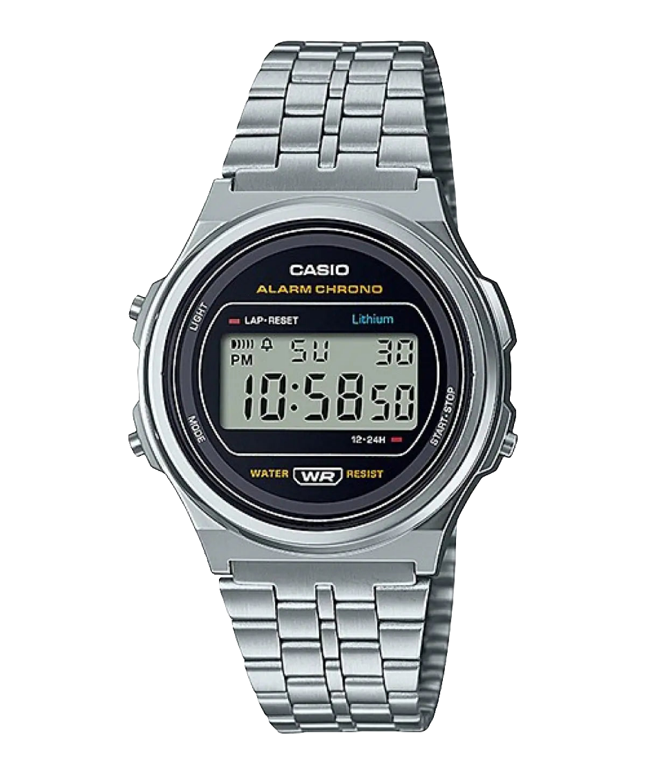 Casio digital stainless steel watch with Round dial A171WE-1ADF