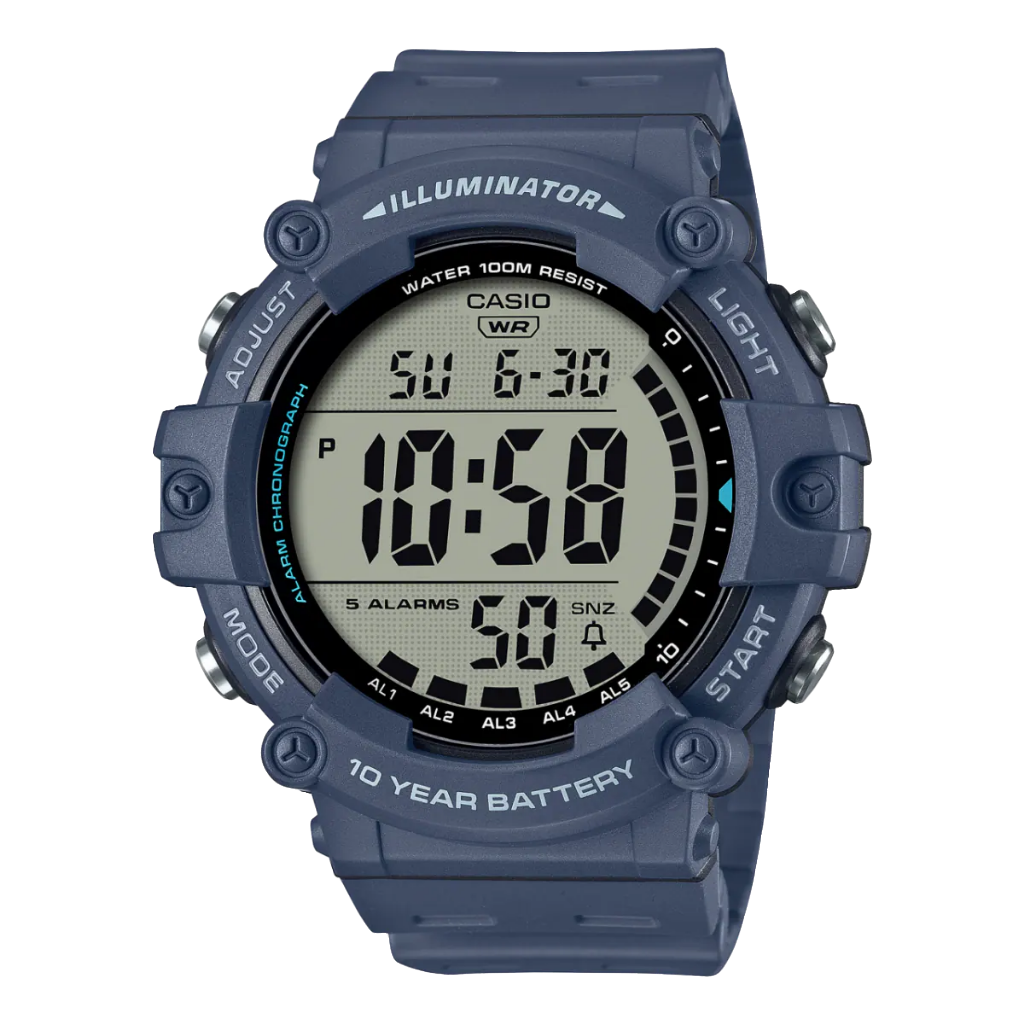 Casio digital resin strap watch with blue accents AE-1500WH-2AVDF