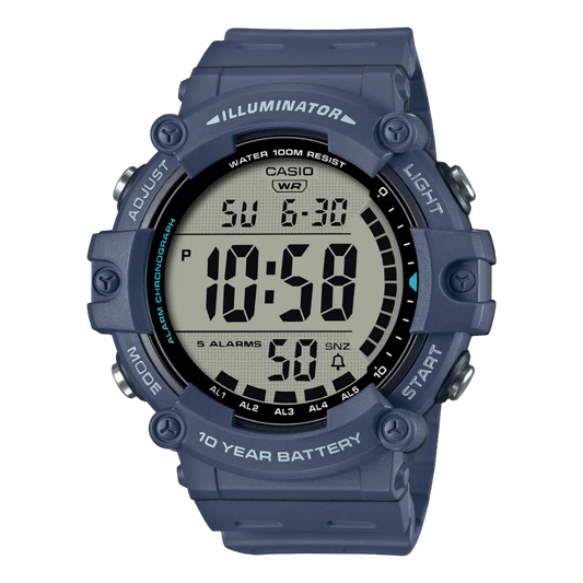 Casio digital resin strap watch with blue accents AE-1500WH-2AVDF