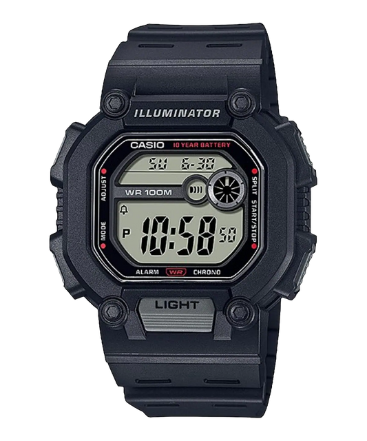 Casio digital resin strap watch with black dial and black band W-737H-1AVDF