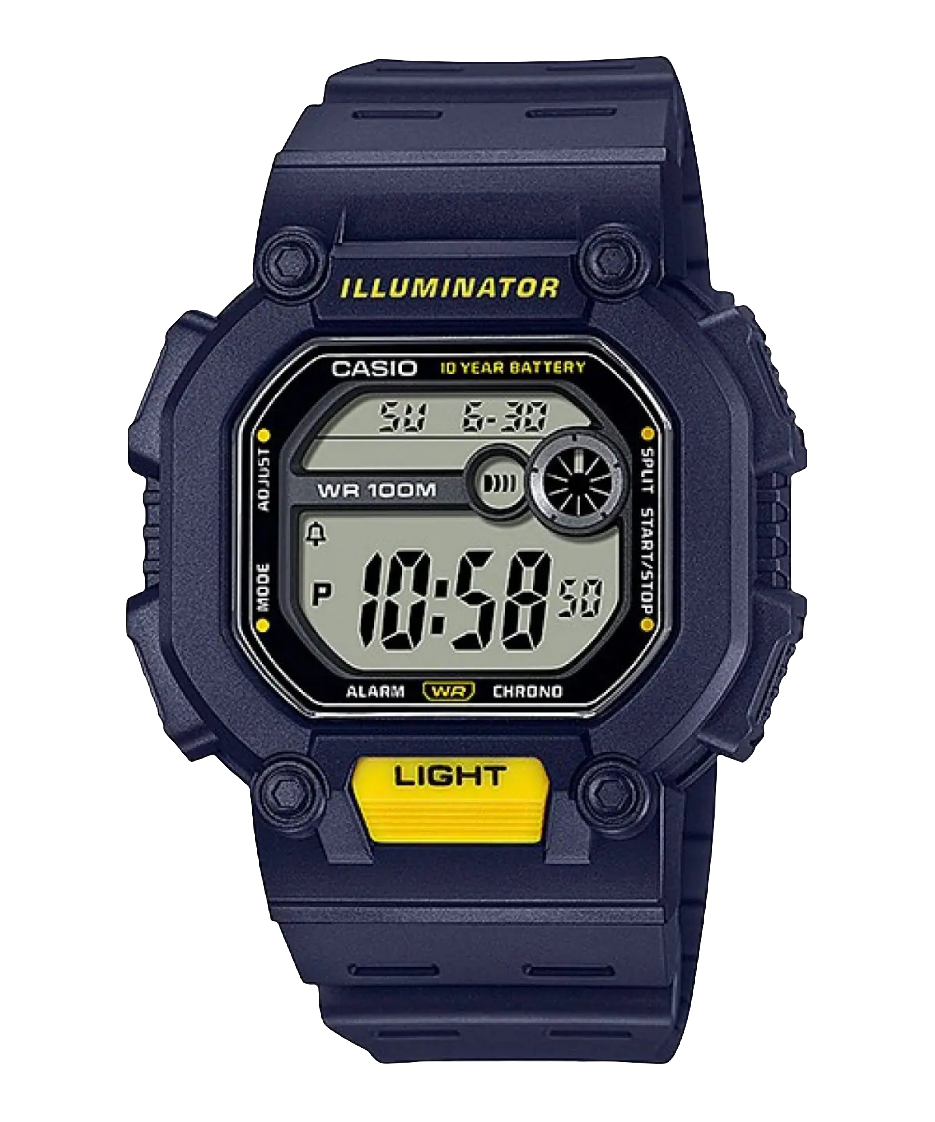 Casio digital resin strap watch with black dial and blue band W-737H-2AVDF