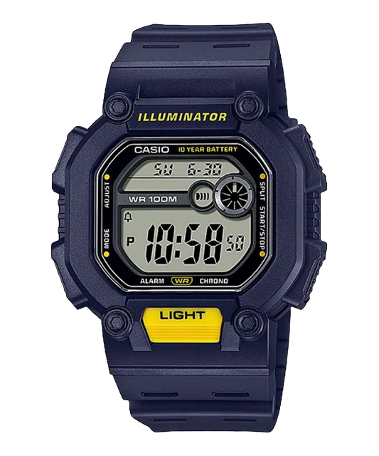 Casio digital resin strap watch with black dial and blue band W-737H-2AVDF