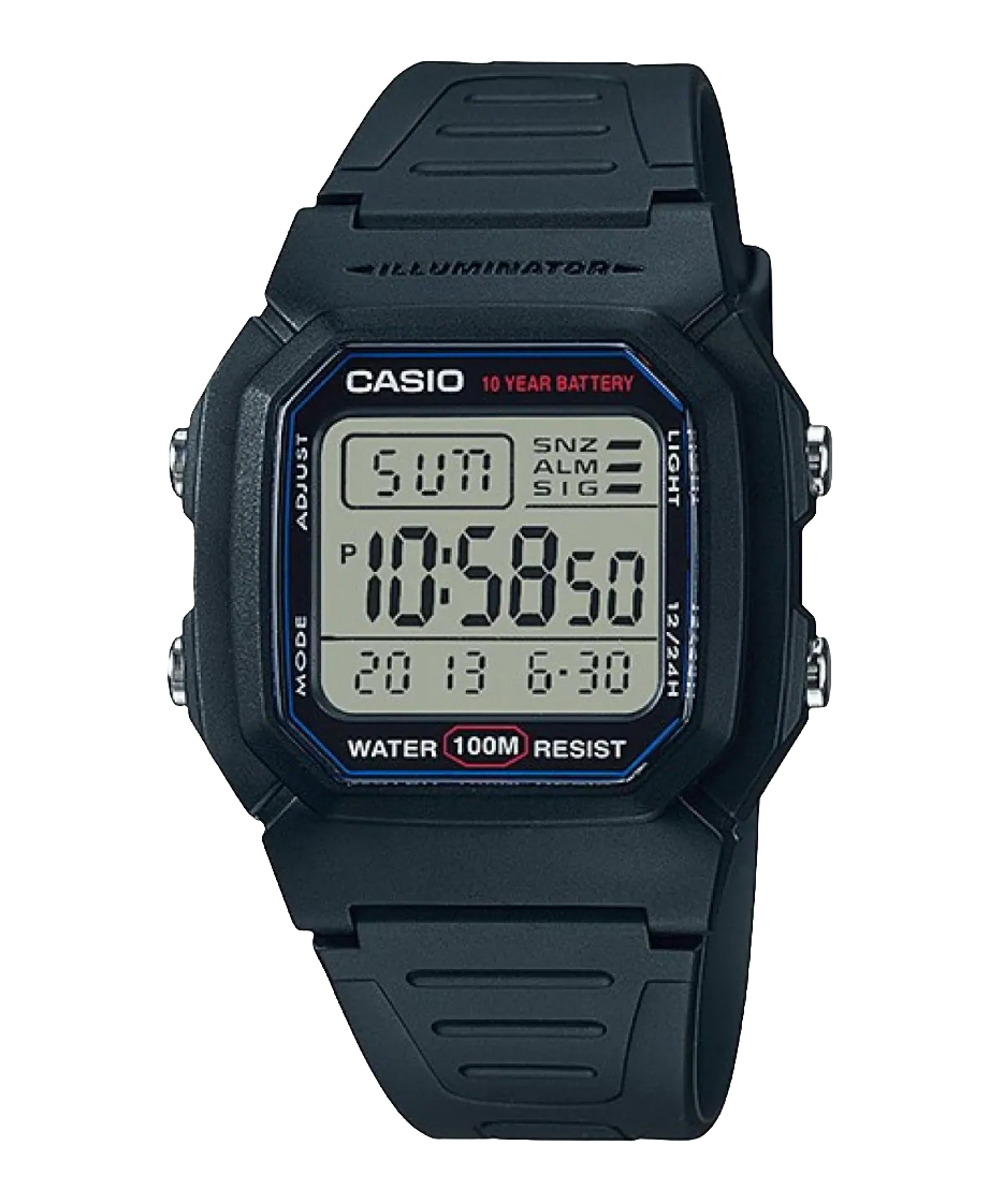 Casio digital resin strap watch with alarm and 10-year battery W-800H-1AVDF