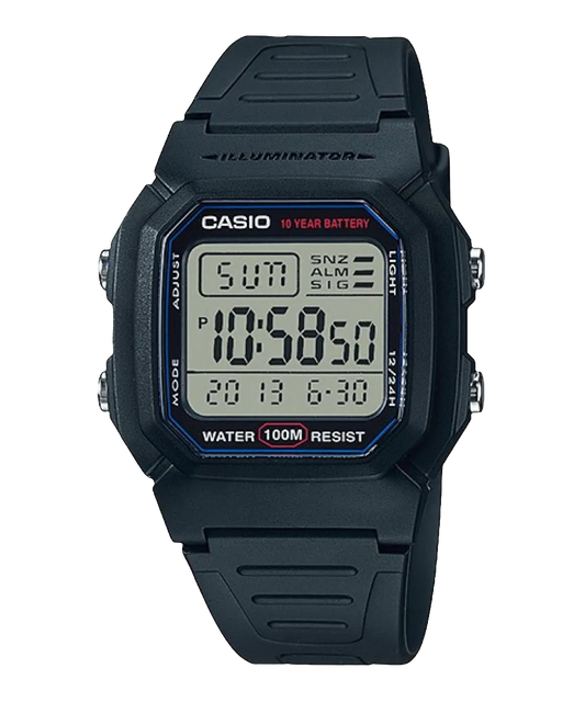 Casio digital resin strap watch with alarm and 10-year battery W-800H-1AVDF