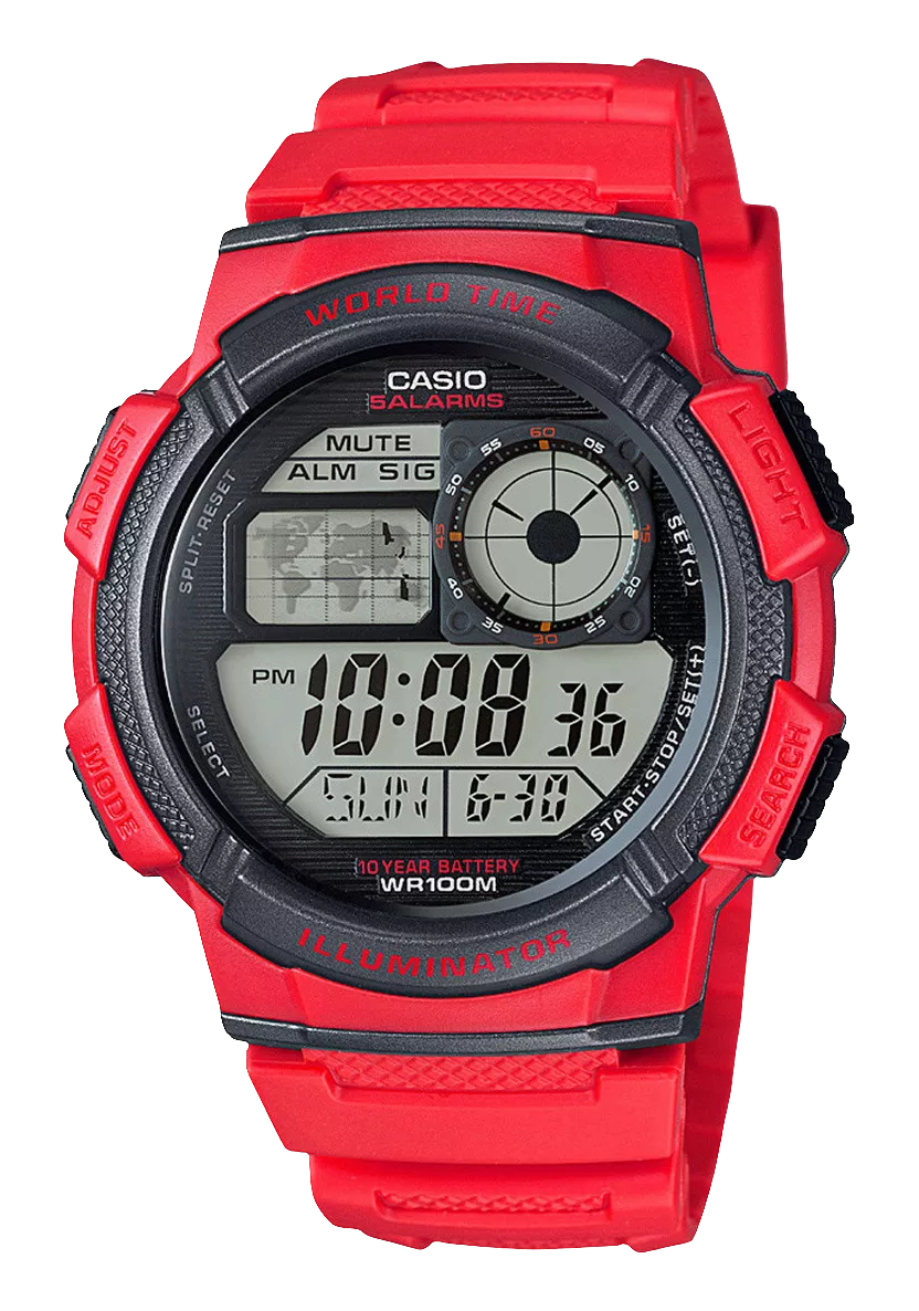 Casio digital watch with red strap AE-1000W-4AVDF