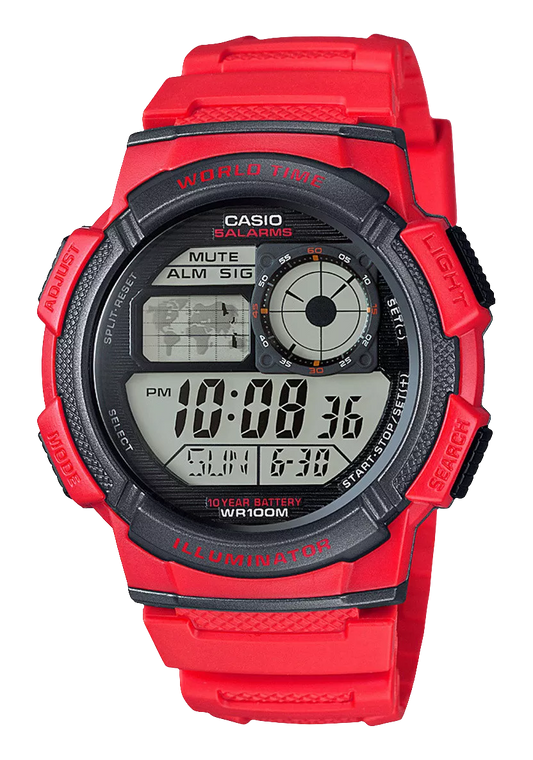 Casio digital watch with red strap AE-1000W-4AVDF