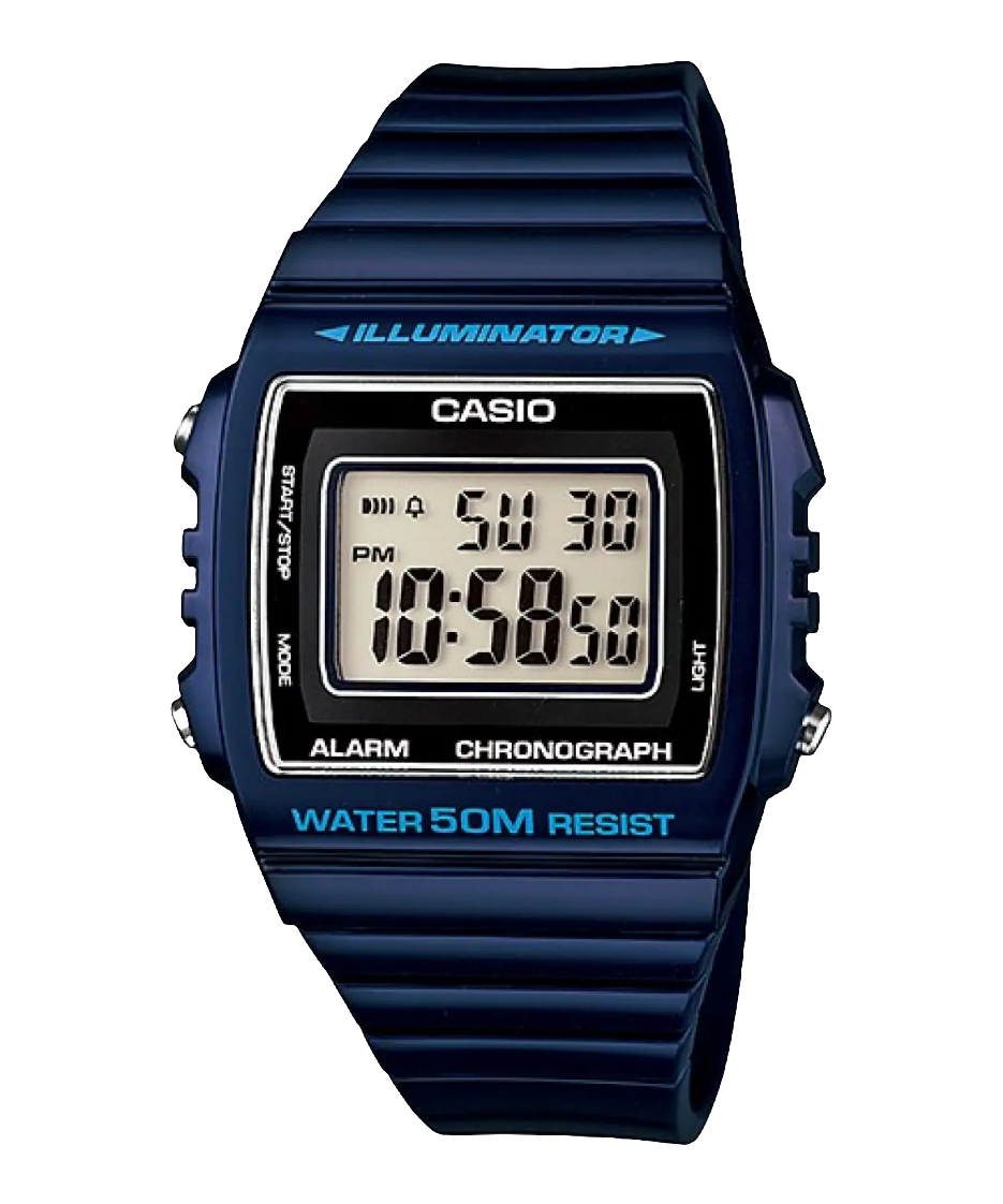 Casio digital resin strap watch with blue dial W-215H-2AVDF