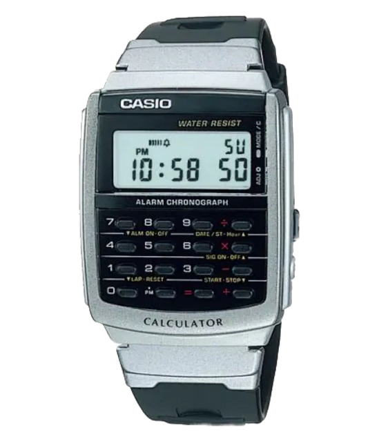 Casio digital resin strap watch with calculator and black dial CA-56-1DF