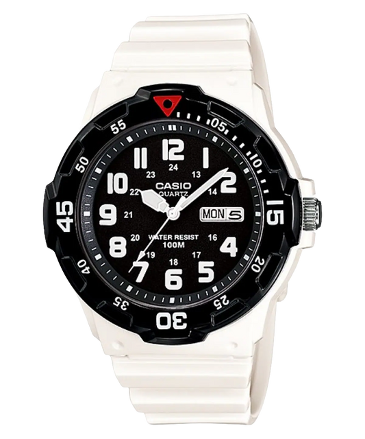 Casio analog watch with white resin band MRW-200HC-7BVDF