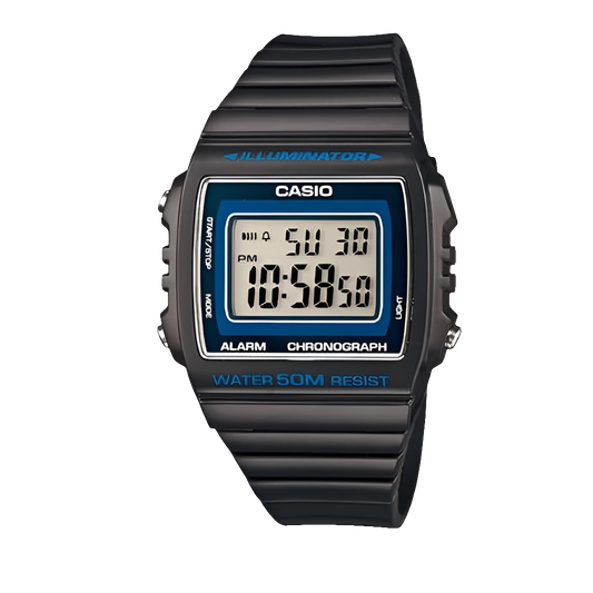 Casio digital resin strap watch with black dial and grey band W-215H-8AVDF