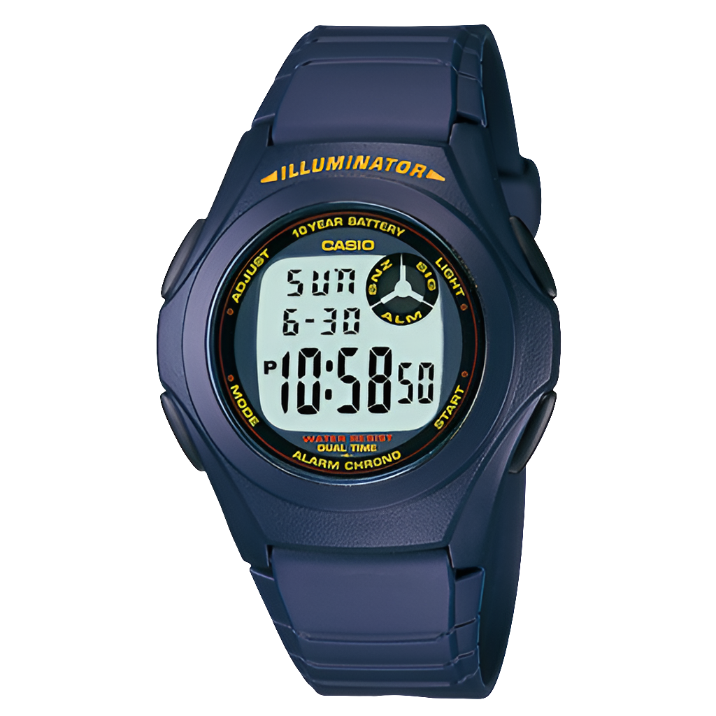 Casio digital resin strap watch with blue dial F-200W-2ADF