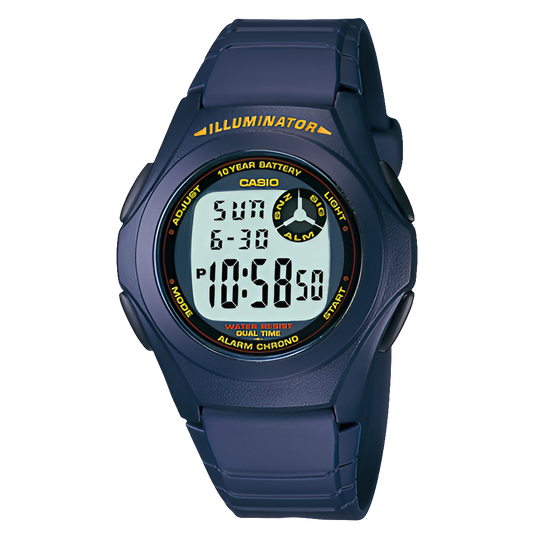 Casio digital resin strap watch with blue dial F-200W-2ADF