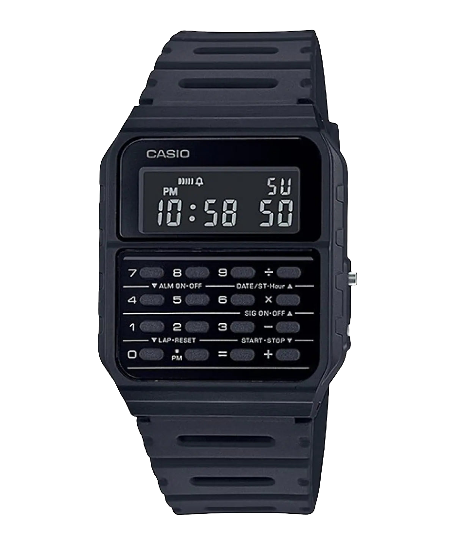 Casio digital resin strap watch with calculator and black dial CA-53WF-1BDF