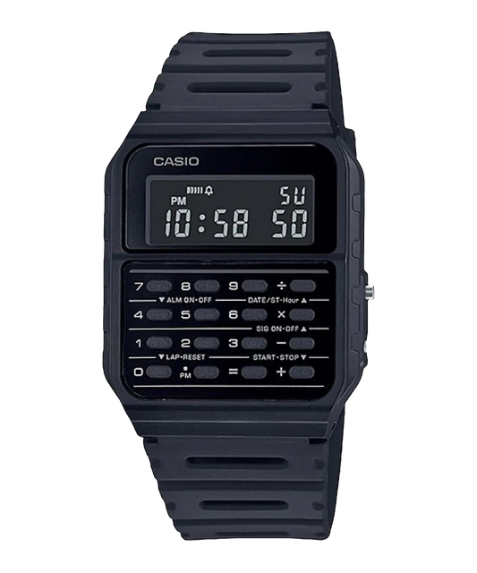 Casio digital resin strap watch with calculator and black dial CA-53WF-1BDF