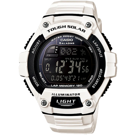 Casio digital resin strap watch with black dial and white band W-S220C-7BVDF