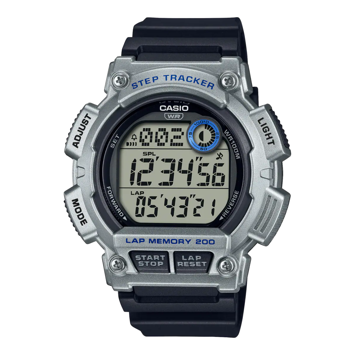 Casio digital resin strap watch with grey case and black band WS-2100H-1A2VDF