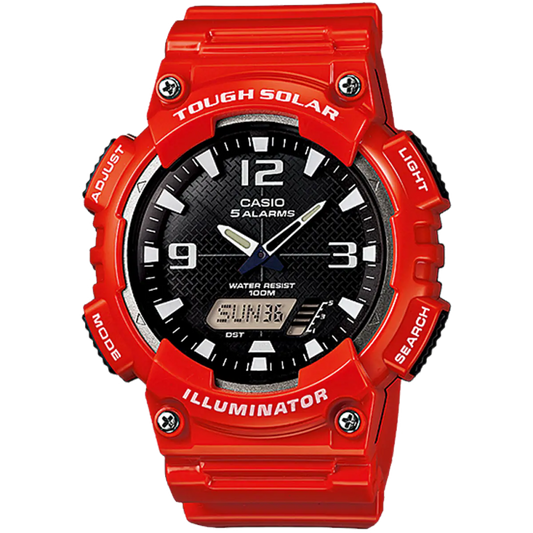 Casio solar-powered watch with red resin band AQ-S810WC-4AVDF