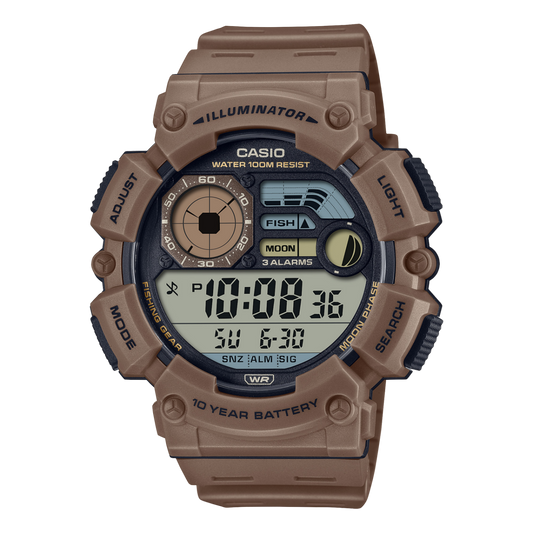 Casio digital resin strap watch with world time and brown band WS-1500H-5AVDF