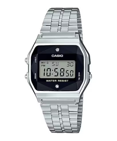 Casio Silver Digital Watch with Natural Diamonds A159WAD‑1DF