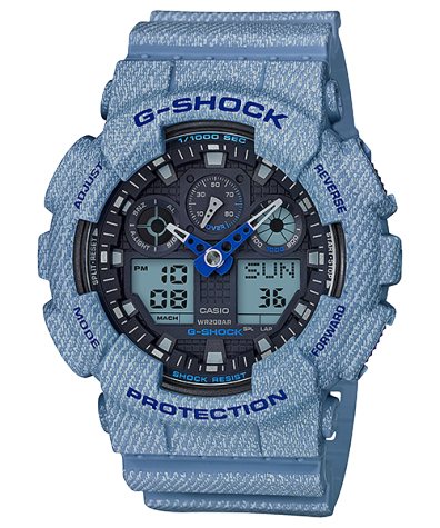 Casio G‑Shock Blue Denim-Style Analog‑Digital Watch GA‑100DE‑2ADR